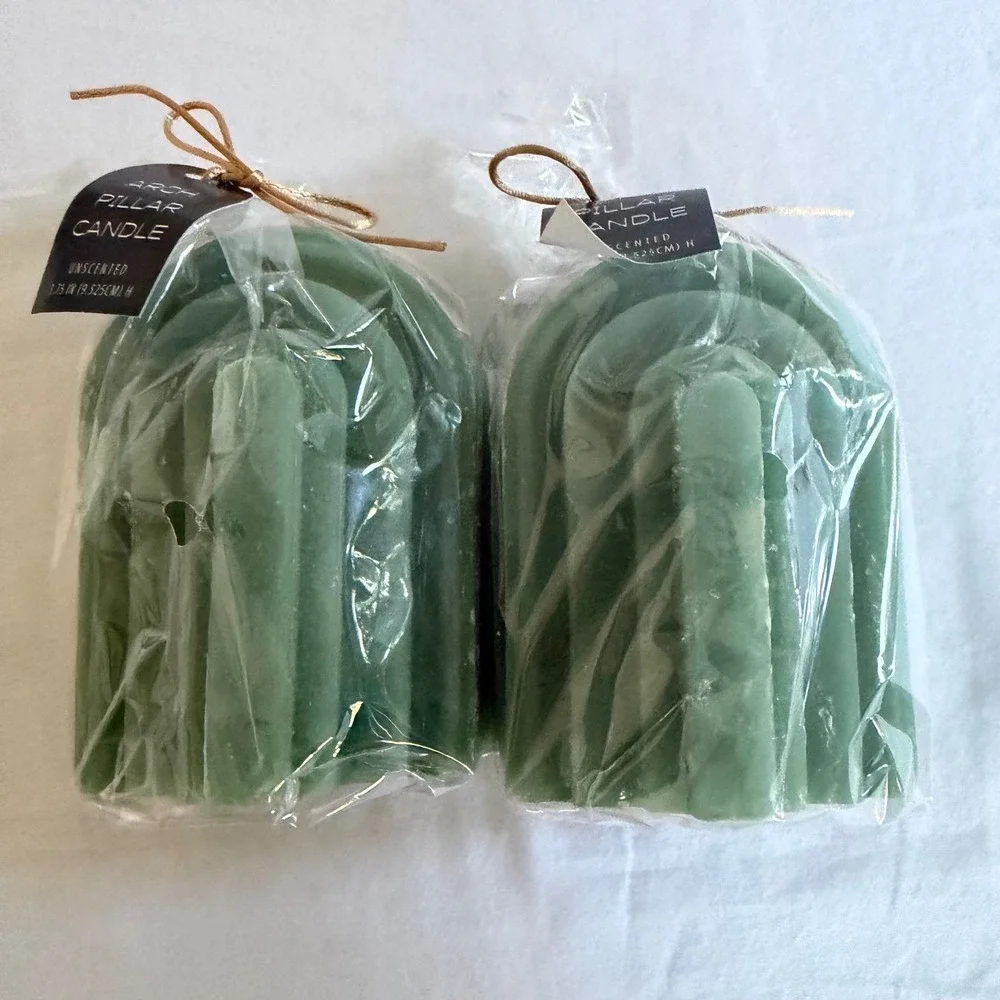 Threshold Lot Arch Pillar Candle Set of 2 and Set of 4 Napkin Rings Modern Decor